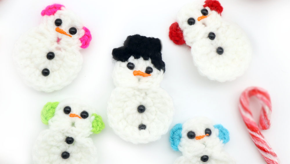 Snowman free crochet pattern applique ornament