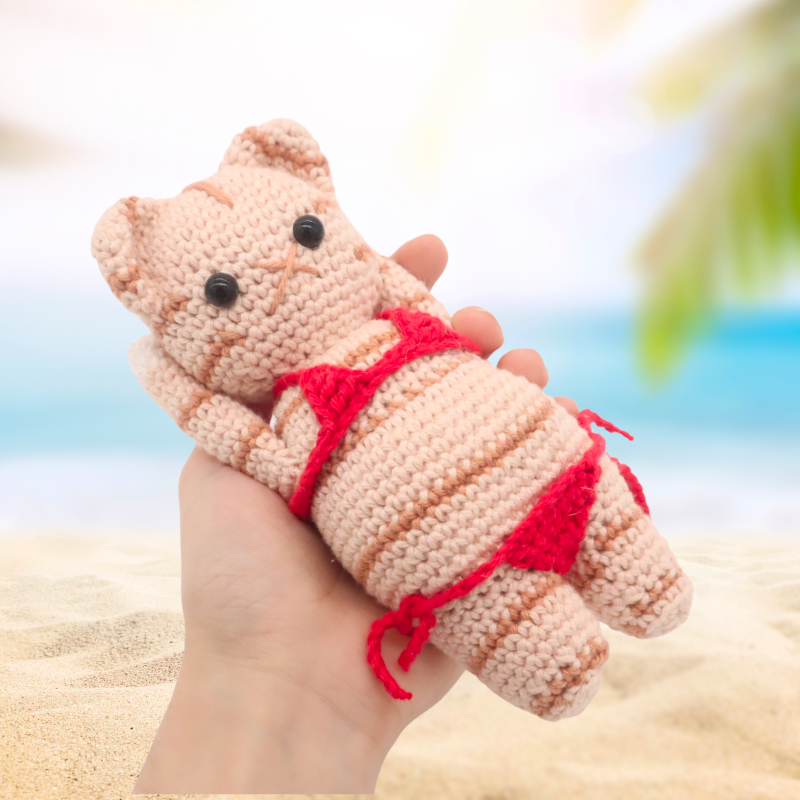 Free cute amigurumi crochet pattern cat bikini summer swimsuit