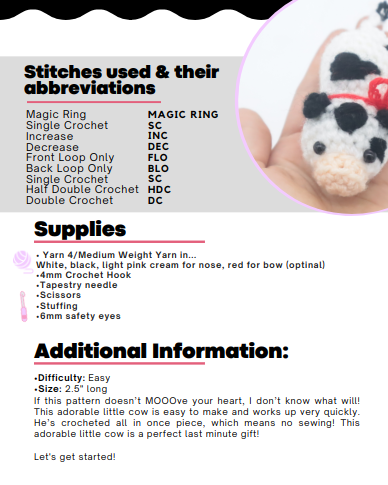 Mini Scrap Cow Amigurumi - PDF Crochet Pattern