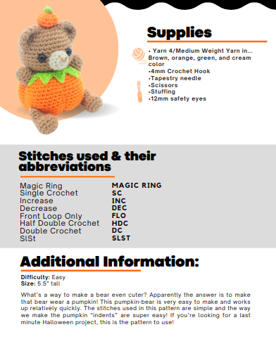 Pumpkin Bear Amigurumi - PDF Crochet Pattern