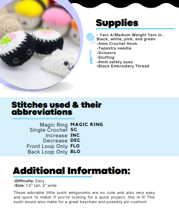 Sushi Amigurumi - PDF Crochet Pattern